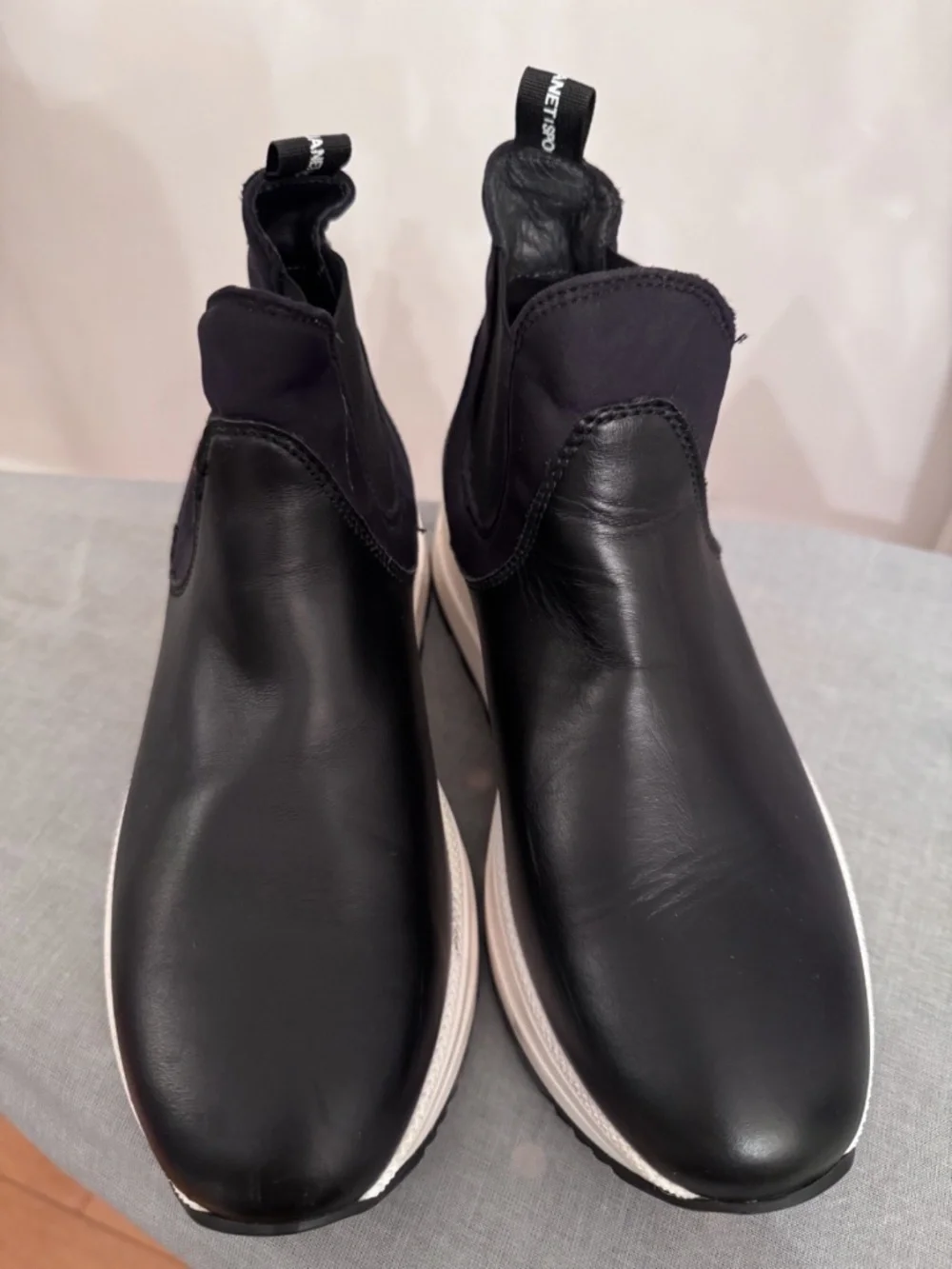 Janet Sport Black Leather Platform Chelsea Ankle Boots Size 37 US 6.5 Italy